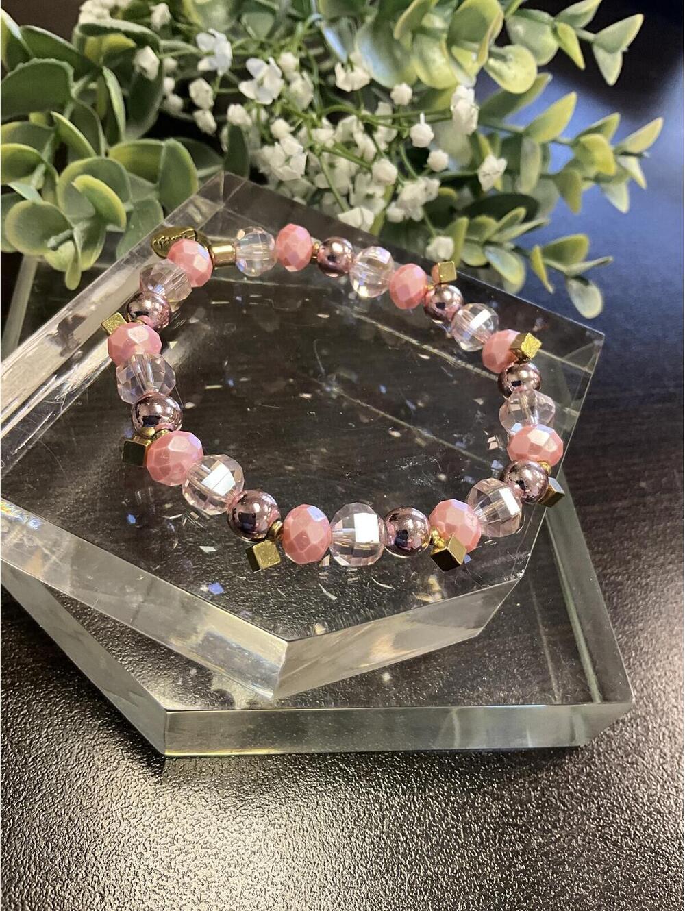 Erimish Pink Faceted Beads Gold Accent Bracelet